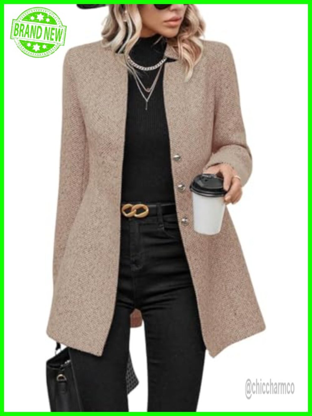 Women's Wool Blend Pea Coat Notched Collar Single Breasted Midi Winter